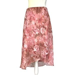 Y2K Pink Asymetrical Floral Chifon Skirt Women 14 Fairy Boho Romantic Balletcore